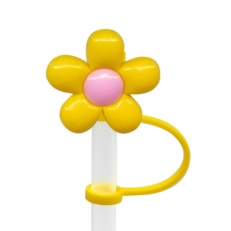 Wholesale 10pcs/pack Straw Cap Flower Fruit Straw Cover Silicone Dust Plug Party Straw